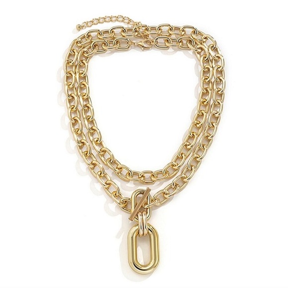 Oversized Gold Chunky Toggle Statement Necklace - Picture 3 of 6